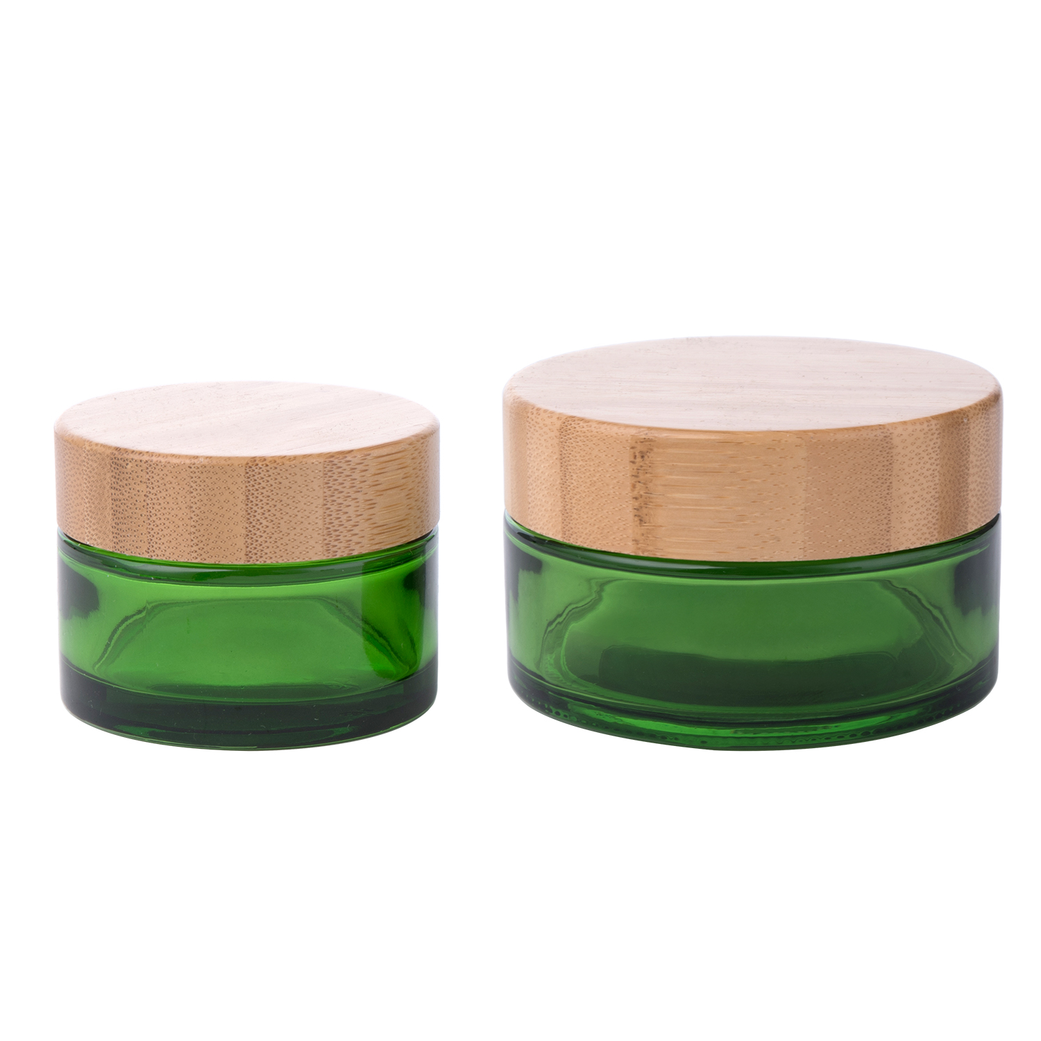 50g 100g Green Glass Jar with Bamboo Lid Wholesale Custom Bamboo Cosmetic Glass Jar 