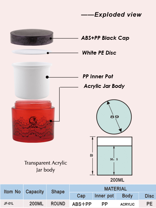 200ml Red Empty Round Cosmetic Cream Container Plastic