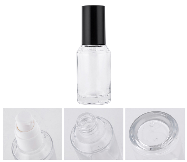 50ml 120ml Black Cap Transparent Body Lotion Bottle Cosmetic Glass